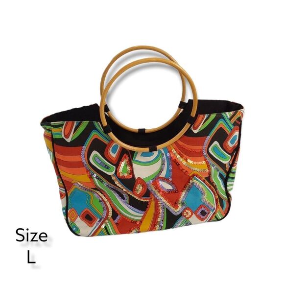 unknown Handbags - WOMEN'S Multicolour Orange Printed Cotton Bag
